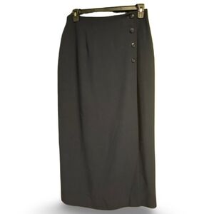 Lauren Ralph Lauren Wool Wrap Skirt Black Size 12 Midi Button Detail Classic